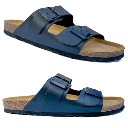 Produktbild: GONKOS®, Ledersandalen mit Schnallen, Echtes Leder Pantoletten, Naturkork, verstellbare Schnallen am Fuß, Herren-Damen Sandalen, Qualitätssandalen, Made in Spain, Farbe Schwarz, Größe 39