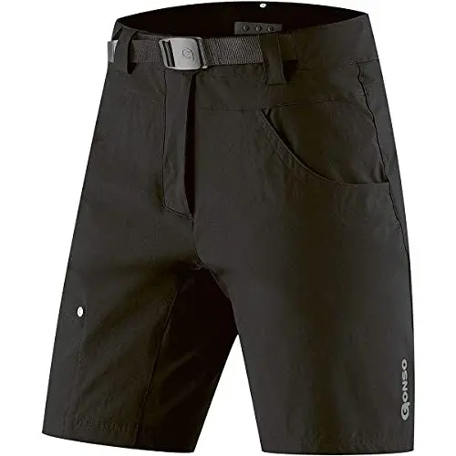 Produktbild: Gonso Mira, Kurze Damen Fahrradhose, 2in1 Bikeshorts mit Stretcheinsatz über dem Gesäß, Einknöpfbare Radunterhose mit Relax Gel Comfort Sitzpolster, Weite Passform, PFC-Frei, Schwarz, Gr: 42