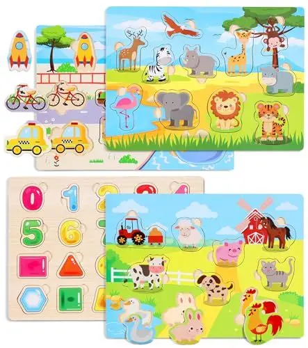 Produktbild: Gontence 4er-Set Holzpuzzle - Spielzeug 2 3 Jahre - Montessori Spielzeug ab 1 Jahr - Puzzle Holzspielzeug Kinderspielzeug Motorikspielzeug Steckpuzzle