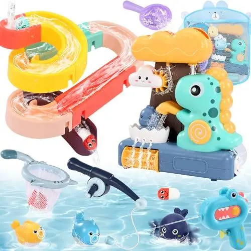Produktbild: Gontence Badewannenspielzeug - Badespielzeug ab 2 3 4 5 6 Jahre - Badewannen Spielzeug Baby ab 1 Jahr - Wasserspielzeug Kinder mit Saugnapf - Aufbewahrung Rutsch