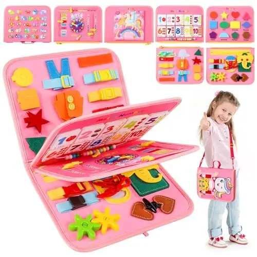 Produktbild: Gontence Spielzeug ab 2 3 4 Jahre - Busy Board - Montessori Spielzeug ab 1 Jahr - Kinderspielzeug Motorikspielzeug - Kleinkinder Activity Board Lernspielzeug - Geschenk Mädchen Vier