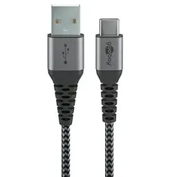 Produktbild: Goobay 49296 Schnellladekabel USB C auf USB A 60W 20V / Extrem robustes Textilkabel / 480 Mbits Ladekabel USB C / Schnellladekabel Samsung USB C Kabel 1m / Stoffkabel Grau / 1m