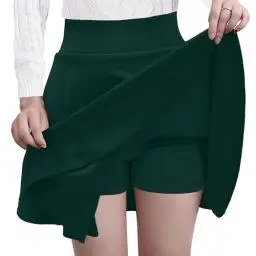 Produktbild: GOOBGS Women's Casual Versatile Mini Skater Stretchy Skirt with Shorts Deep Green Medium