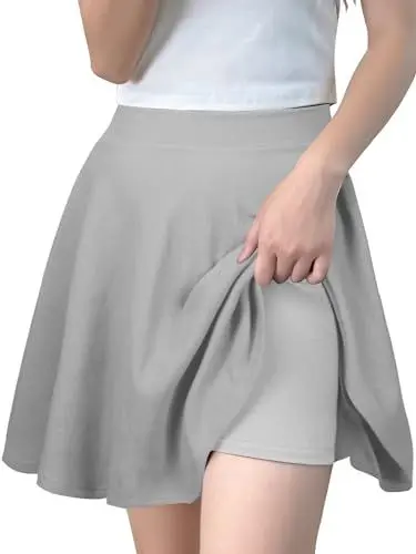 Produktbild: GOOBGS Women's Casual Versatile Mini Skater Stretchy Skirt with Shorts Grey Small