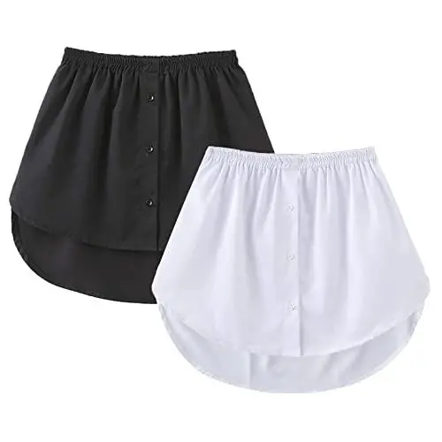 Produktbild: GOOBGS Women's Mini Underskirt Shirt Extensions Lower Skirt Sweep Shirt Extension Skirt with Buttons White-Black Medium