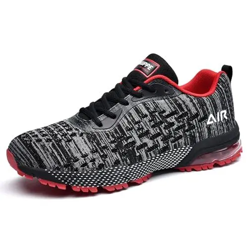 Produktbild: GOOBON Sportschuhe Herren Air Schuhe Laufschuhe Running Walking Sneakers Leichte Dämpfung Turnschuhe Schwarz Rot 45 EU