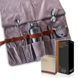 Produktbild: GooD ELEMENT, 8-teiliges set, Cocktail shaker sets, mit Stoffbeutel, hausbar zubehör, bartender set, cocktail set geschenk, shaker edelstahl cocktail (Schwarze Hardware – grau umwickeltes Gehäuse)