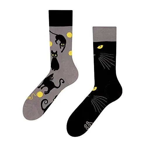 Produktbild: Dedoles Socken Unisex Damen Herren & Kinder Baumwolle viele lustige Designs 1 Paar Geschenk links rechts verschieden, Farbe Grau, Motiv Katzenaugen, Gr. 43-46
