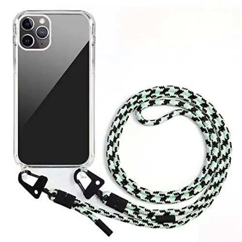 Produktbild: GoodcAcy Handykette Hülle mit Band Für iPhone 11 Pro, Necklace Transparent Handyhülle Case mit Schnur Abnehmbar,Schutzhülle zum Umhängen Kordel, Schwarz*weiß*grün