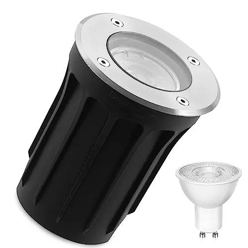 Produktbild: Goodia Bodeneinbaustrahler Aussen Schwenkbar GU10 IP67 Bodenstrahler Außen mit LED GU10 3W Warmweiß (Wechselbar) Runder Bodenleuchten Außen Mit Mattierten Ersatzlinsen 230V