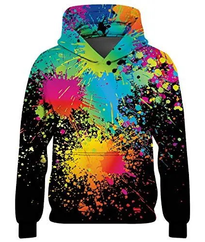 Produktbild: Goodstoworld 3D Fleece Hoodie Kinder Mädchen Jungen Pullover schwarz Coole Druck Lange Ärmel Painting Kapuzenpullover Sweatshirt Kleider Bunte 11-14 Jahre