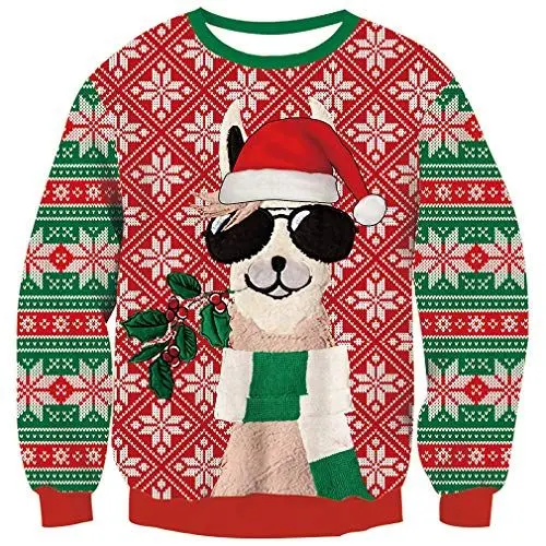 Produktbild: Goodstoworld Ugly Christmas Sweater 3D Rot Alpaka Weihnachtspullover Herren Damen Xmas Pullover Hässliche Neuheit Strickpullover Pärchen Partner Sweater L