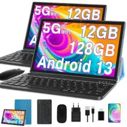 Produktbild: GOODTEL 2024 Neueste Tablet 10 Zoll Android 13 mit 12GB RAM+128GB ROM 1TB TF, 5G+2.4G WiFi, GPS, Bluetooth 5.0, 6000mAh, Dual Camera 8+5MP, Cast, OTG, Type C, mit Hülle, Tastatur & Maus（Blau）