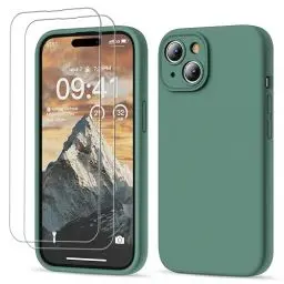 Produktbild: GOODVISH 3 in 1 für iPhone 15 Hülle Liquid Silikon, mit 2 Stück Schutzfolie (Upgraded Kameraschutz) Soft Mikrofaserfutter Handyhülle Kratzfest stoßfeste Schutz Case für iPhone 15 6.1