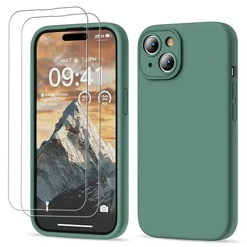 Produktbild: GOODVISH 3 in 1 für iPhone 15 Hülle Liquid Silikon, mit 2 Stück Schutzfolie (Upgraded Kameraschutz) Soft Mikrofaserfutter Handyhülle Kratzfest stoßfeste Schutz Case für iPhone 15 6.1