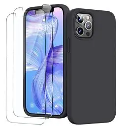 Produktbild: GOODVISH 3 in 1 für iPhone 12 Hülle iPhone 12 Pro Hülle mit 2 Stück Schutzfolie, Hochwertiges Silikon Rundumschutz Handyhülle, mit Weichem Mikrofaser Innenfutter Stoßfestes Schutzhülle, Schwarz