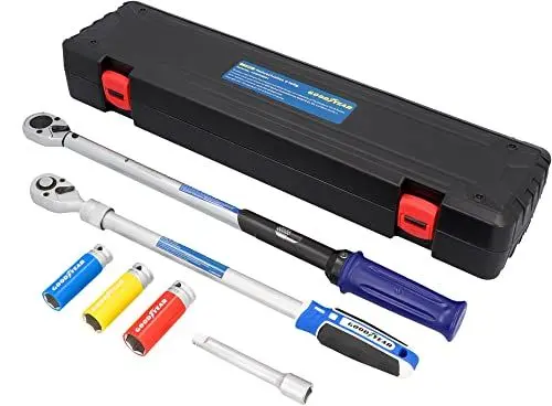 Produktbild: Goodyear Radwechselset, 6-teilig, Drehmomentschlüssel + Umschaltknarre + 3-tlg. Steckschlüsselsatz + Verlängerung, Box, Schwarz