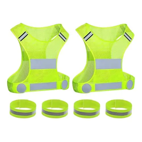 Produktbild: GOOFIT 2 Laufwesten Und 4 Armschlaufen FüR Jogging, Fahrrad, Radsport Reflektierende Weste Mit Hoher Sichtbarkeit Atmungsaktiv Und Leicht FüR MäNner Und Frauen