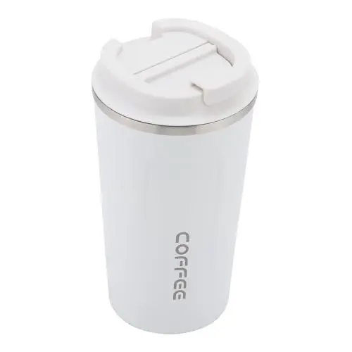Produktbild: GOOFIT Reise Kaffeebecher, 500ml Edelstahl Isolierbecher, Leck-Beweis Reise Becher Mit Deckel, Vakuum, Auto Becher, Doppelwandig, Isoliert, Wasser Und Tee, Kaffee To Go Becher Weiß