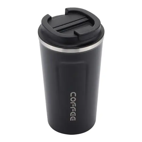 Produktbild: GOOFIT Reise Kaffeebecher, 500ml Edelstahl Isolierbecher, Leck-Beweis Reise Becher mit Deckel, Vakuum, Auto Becher, doppelwandig, isoliert, Wasser und Tee, Kaffee to Go Becher Schwarz