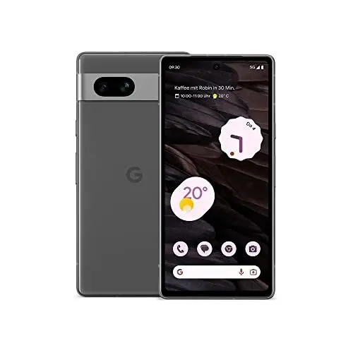 Produktbild: Google Pixel 7a und Ladegerät – 5G-fähiges-Android-Smartphone ohne SIM-Lock, mit Weitwinkelobjektiv sowie beeindruckender Akkulaufzeit – Charcoal