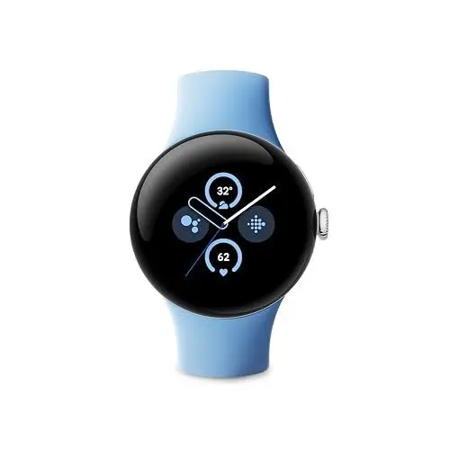 Produktbild: Google Pixel Watch 2 - das Beste von Google und Fitbit – Herzfrequenzmessung, Stressmanagement, Sicherheitsfunktionen – Android – Aluminiumgehäuse in Polished Silver – Sportarmband in Bay – LTE