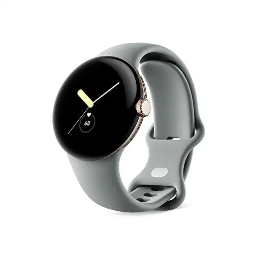 Produktbild: Google Pixel Watch – Android-Smartwatch mit Aktivitätsaufzeichnung – Smartwatch mit Herzfrequenz-Tracker – Edelstahlgehäuse in Champagne Gold mit Sportarmband in Hazel, LTE