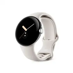 Produktbild: Google Pixel Watch – Android-Smartwatch mit Aktivitätsaufzeichnung – Smartwatch mit Herzfrequenz-Tracker – Edelstahlgehäuse in Polished Silver mit Sportarmband in Chalk, LTE