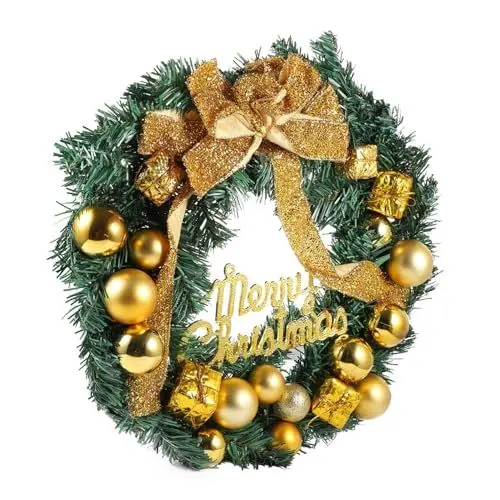 Produktbild: GOOHOCHY Künstliche Weihnachtskranz-Dekoration PVC Und Stoff 30–35 cm Goldener Feiertagskranz Für Partyschmuck
