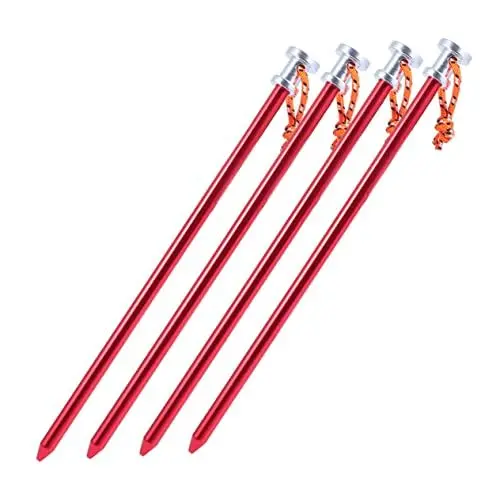 Produktbild: GOOHOCHY 4 Stück Heringe zeltgarnitur zeltschnur Spanner Camping-zubehör campingzubehoer Camping zubehör Zeltzubehör Zeltnägel Picknick-Stange Strand Erdnagel Seil Aluminiumlegierung