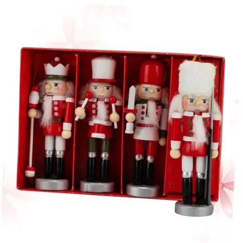 Produktbild: GOOHOCHY 4 Stücke Desktop Nussknacker Ornament Holz Nussbaum Soldat Puppet Schaufenster Hängen Für Weihnachten Party