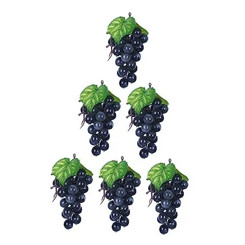 Produktbild: GOOHOCHY 6st Künstliche Weintraube Früchte Realistisches Traubendekor Trauben Obst Lebensechte Nasse Trauben Gefälschtes Traubenbündel Trauben-Requisite Vitrinenanzeige Traube Sport Black