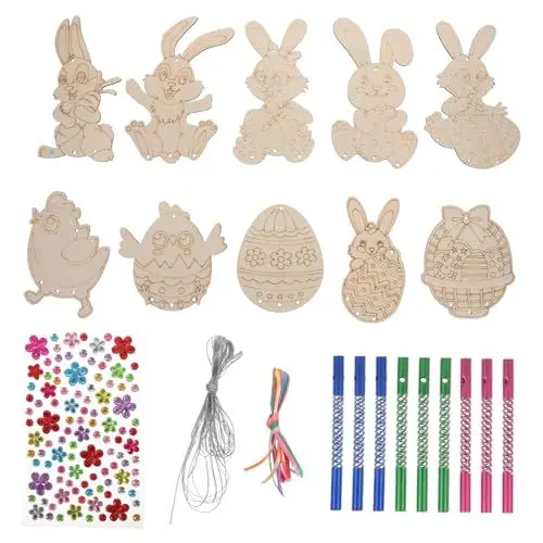 Produktbild: GOOHOCHY DIY Ostern Windspiele Hängende Ornamente Aus Holz Und Röhren Zum Basteln Von Windspielen Für Junge Mädchen Schlafzimmer Dekoration