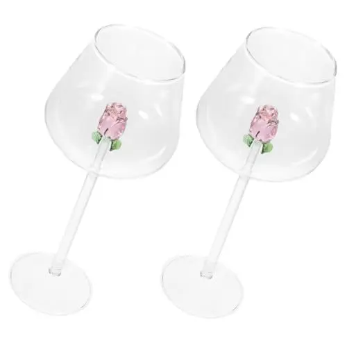 Produktbild: GOOHOCHY Glaskelch 2St Rosé Weinglas Weingläser Cocktailgläser Bar Kelch Eisteebecher Wassergläser Cocktaildekorationen für Getränke Rotwein Kelch Party-Trinkgeschirr niedlich Rosen