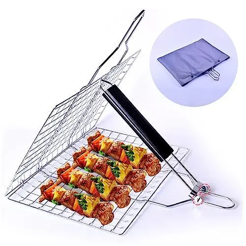 Produktbild: GOOHOCHY Tragbarer Grill 2 Sätze quadratisches Picknick-Grillzubehör Karamellpapier, Wachspapier Grillkorb abnehmbarer Grill Outdoor-Grillzubehör gegrillten Fisch Grillnetz Gemüsekorb