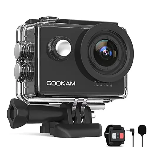 Produktbild: GOOKAM Action Cam 4K 20MP WiFi Actionkamera 40M Unterwasserkamera EIS Sportkamera mit Externe Mikrofon 2.4G Fernbedienung HD Loop-Aufnahme Helmkamera 170°Weitwinkel mit 2x1350mAh Akkus