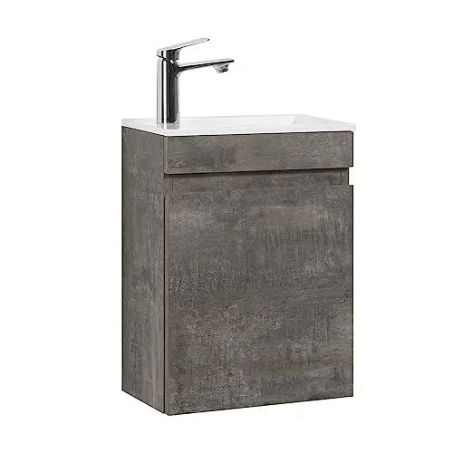 Produktbild: GOOM Gäste-WC Waschtisch Set 40 cm Badmöbel Vormontiert Klein Waschbecken mit Unterschrank (Stone Ash)