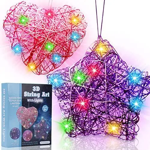 Produktbild: Goomp Bastelset Mädchen, Bastelset Kinder ab 6 7 8 9 10 Jahre Kunst Bastelset für Kinder 3D String Art Kit für Kinder Herz String Kunst Kit Light-Up Stern-Laterne Kunsthandwerk für Mädchen