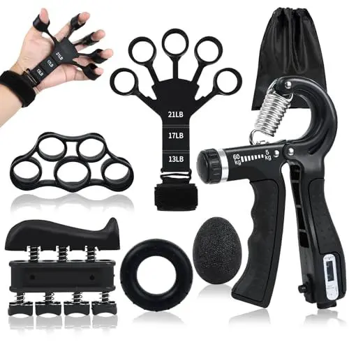 Produktbild: GOORFACHandtrainer Fingertrainer (6-teilig) Griffkraft Trainer Krafttraining Griffstärker Verstellbarer Unterarmtrainer Finger Trainer Hand Training Handgelenk Trainer Finger Trainingsgerät (schwarz)