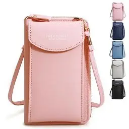 Produktbild: GoPaw Handytasche zum Umhängen, Kleine Crossbody Handytasche, PU Leder Handytasche zum Umhängen mit Geldbörse Kartenfächer für Handys bis zu 6,5 Zoll (Rosa)
