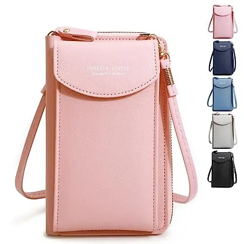 Produktbild: GoPaw Handytasche zum Umhängen, Kleine Crossbody Handytasche, PU Leder Handytasche zum Umhängen mit Geldbörse Kartenfächer für Handys bis zu 6,5 Zoll (Rosa)