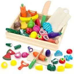 Produktbild: GoPlacs Kinderküche Spielküche Zubehör aus Holz Küchenspielzeug zum Schneiden Obst und Gemüse Kochsimulation Lernspielzeug Rollenspiele Geschenk
