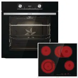 Produktbild: Gorenje Einbaubackofen-Set OptiBake Black Steam Set / 77L / Heißluft/AquaClean/GentleClose & Open/AirFry/Pizzamode 300°C/PerfectGrill/Glaskeramik-Kochfeld/schwarz
