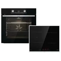 Produktbild: Gorenje 738971 Einbaubackofen-Set OptiBake Black Steam Pyro Set / 77L / Heißluft/Pyrolyse/ExtraSteam/GentleClose/AirFry/Pizzamode 300°C/PerfectGrill/Induktions-Kochfeld mit BridgeZone/schwarz