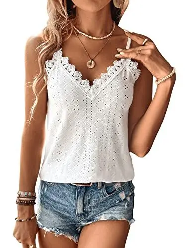 Produktbild: GORGLITTER Spitzentop Damen Sexy Top Mit Spitze Sommer Tops Spitzen Oberteile Lace Cami Tops Going Out Top Weiß S
