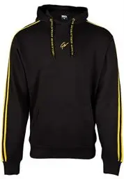 Produktbild: Gorilla Wear Banks Oversized Hoodie - Schwarz/Gelb - zum Sport Freizeit Arbeit Outdoor Alltag Baumwolle Polyester mit Logo Bequem Streifen auf den Armen Workout Bekleidung, S