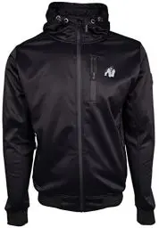 Produktbild: Gorilla Wear Glendale Softshell Jacket - schwarz - leichte Trainingsjacke winddicht mit Logo bequem zum Sport Alltag Training Workout Reissverschlusstasche Logo auf den Ärmel Langarm aus Polyester, M