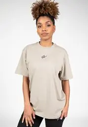 Produktbild: Gorilla Wear - Bixby Oversize T-Shirt - Beige - Bodybuilding Sport Alltag Freizeit mit Logo Aufdruck leicht und bequem für optimale Bewegung, XS