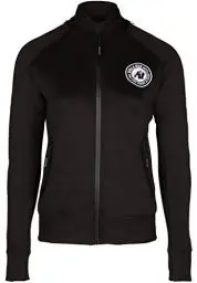 Produktbild: Gorilla Wear - Montana Track Jacket - Schwarz - Bodybuilding Sport Alltag Freizeit mit Logo Aufdruck leicht und bequem für optimale Bewegung aus Polyester Elasthan, L