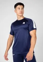 Produktbild: Gorilla Wear - Valdosta T-Shirt - Blau - Bodybuilding Sport Alltag Freizeit mit Logo Aufdruck leicht und bequem für optimale Bewegung aus Polyester Baumwolle, XL